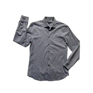 John Varvatos Mens Slim Fit Button Down Shirt Size 15.5-34/35 Blue Gray Plaid